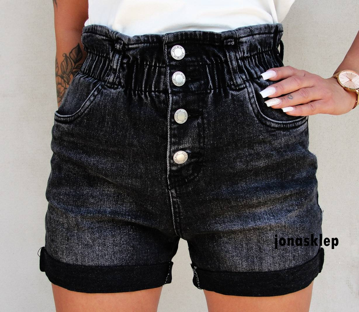 SZORTY hot summer luźne PODWIJANE black
