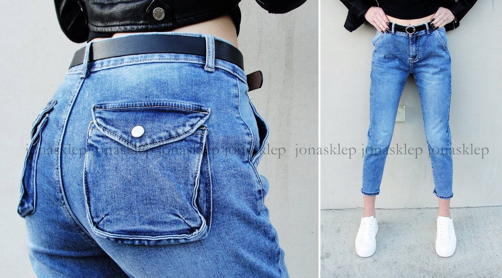 MOM FIT kieszonki JEANSY blue CHINOSY