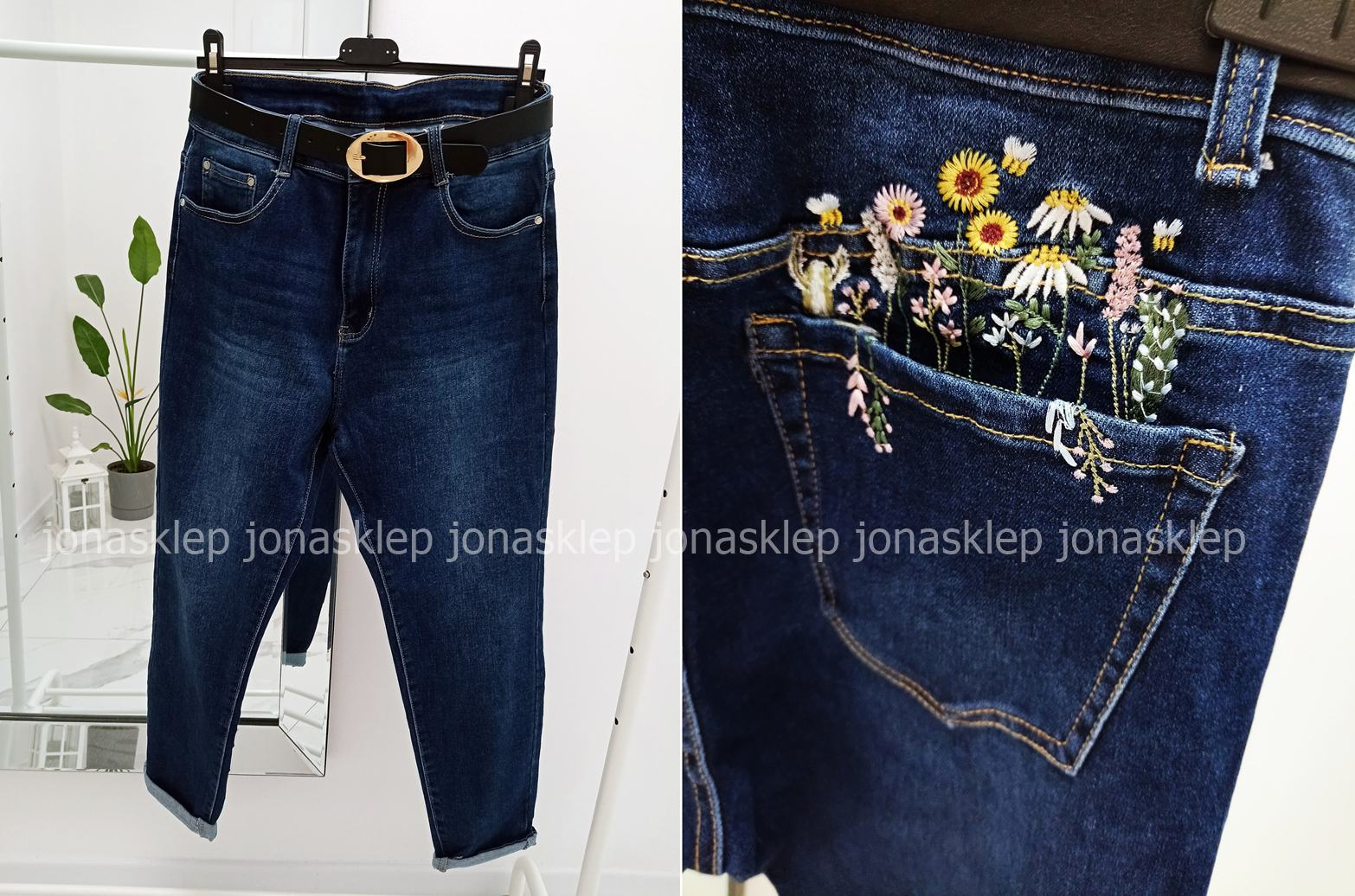FLOWERS mom fit casual blue dark HAFT PLUS SIZE