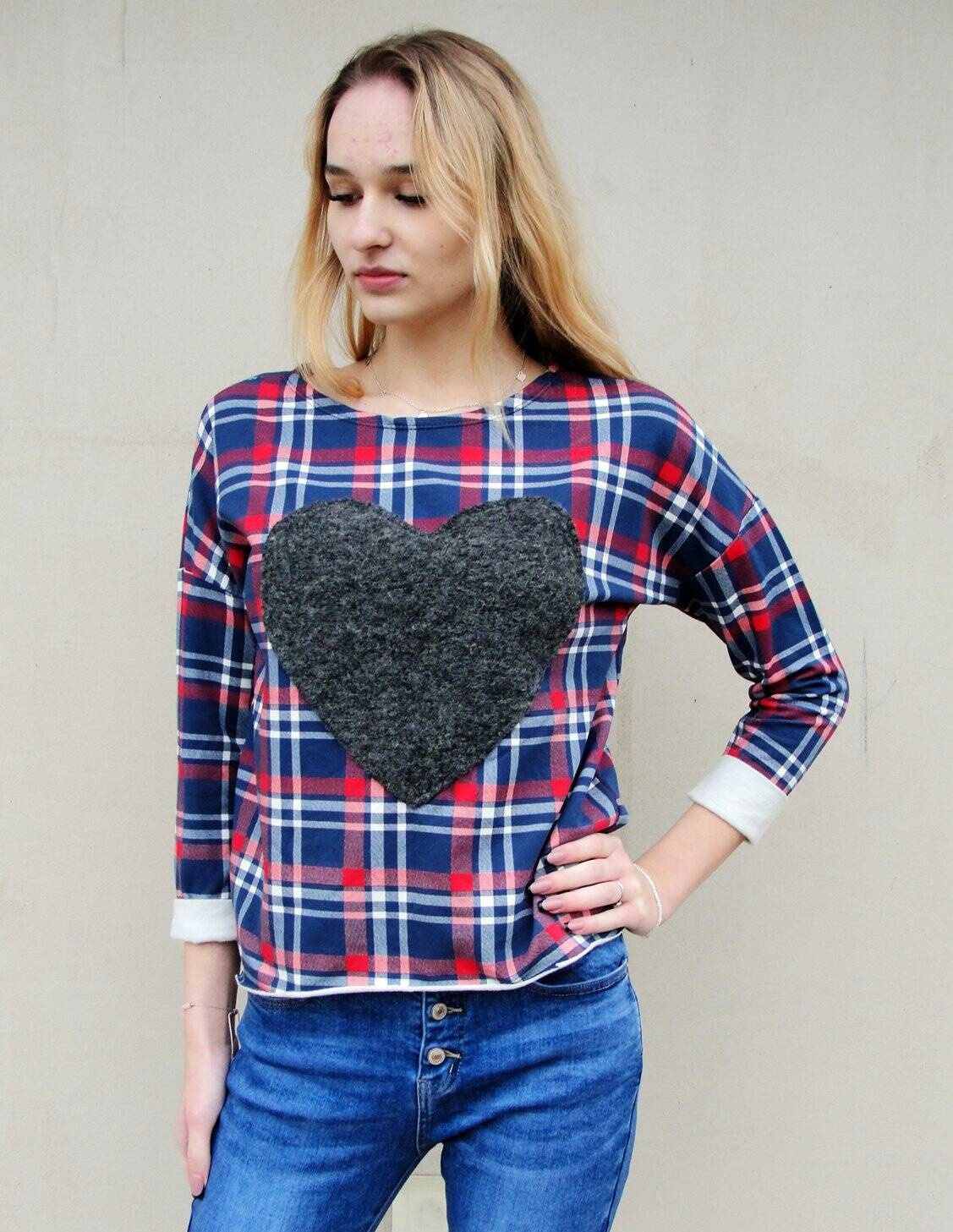 Bluza w kratkę KRATA blue/red serce