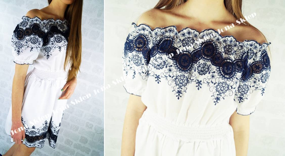 Świetna Sukienka haft granat