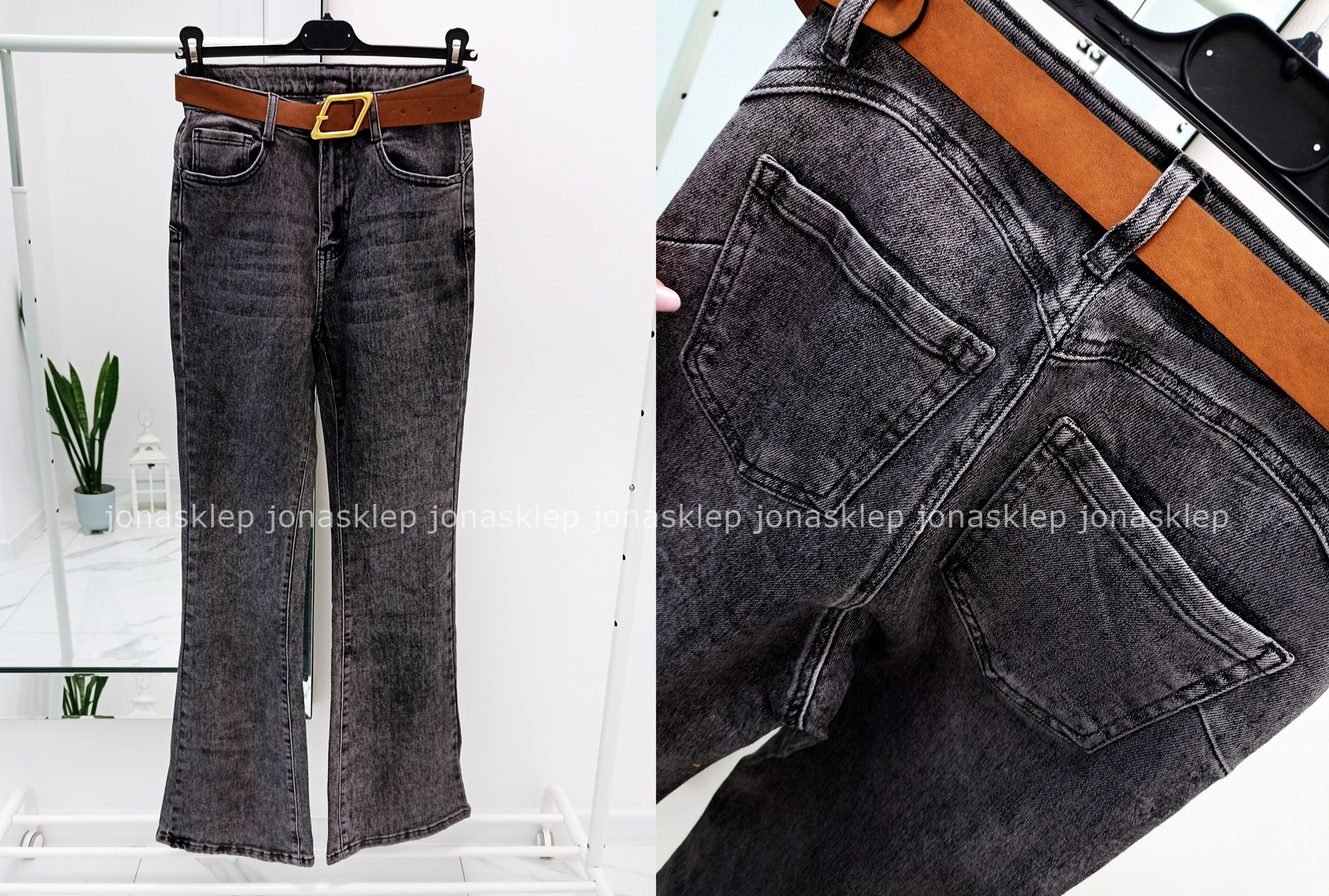 Dopasowane szare dzwony damskie GRAY JEANS push up