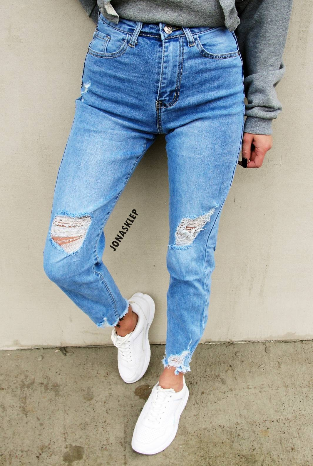 NEW DENIM mom fit dziury jasne baggy