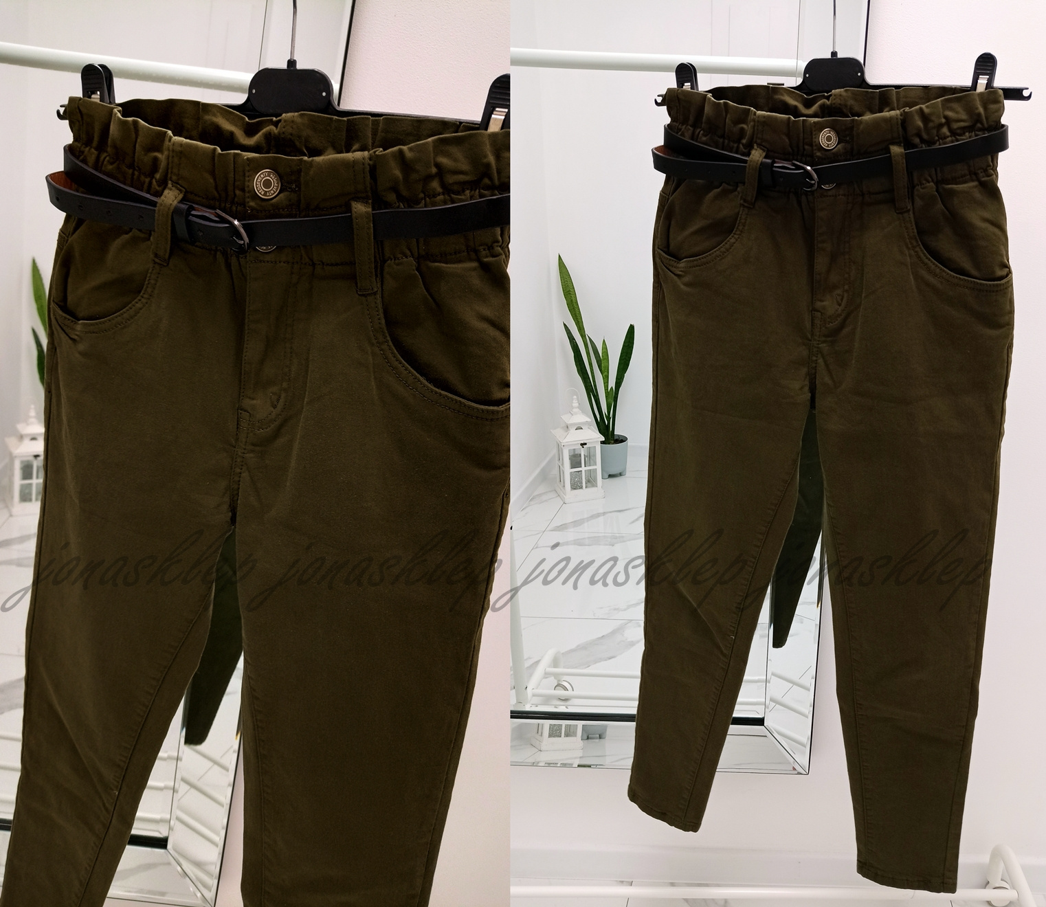 new LUŹNE boyfriendy KHAKI gumka elastic pasek