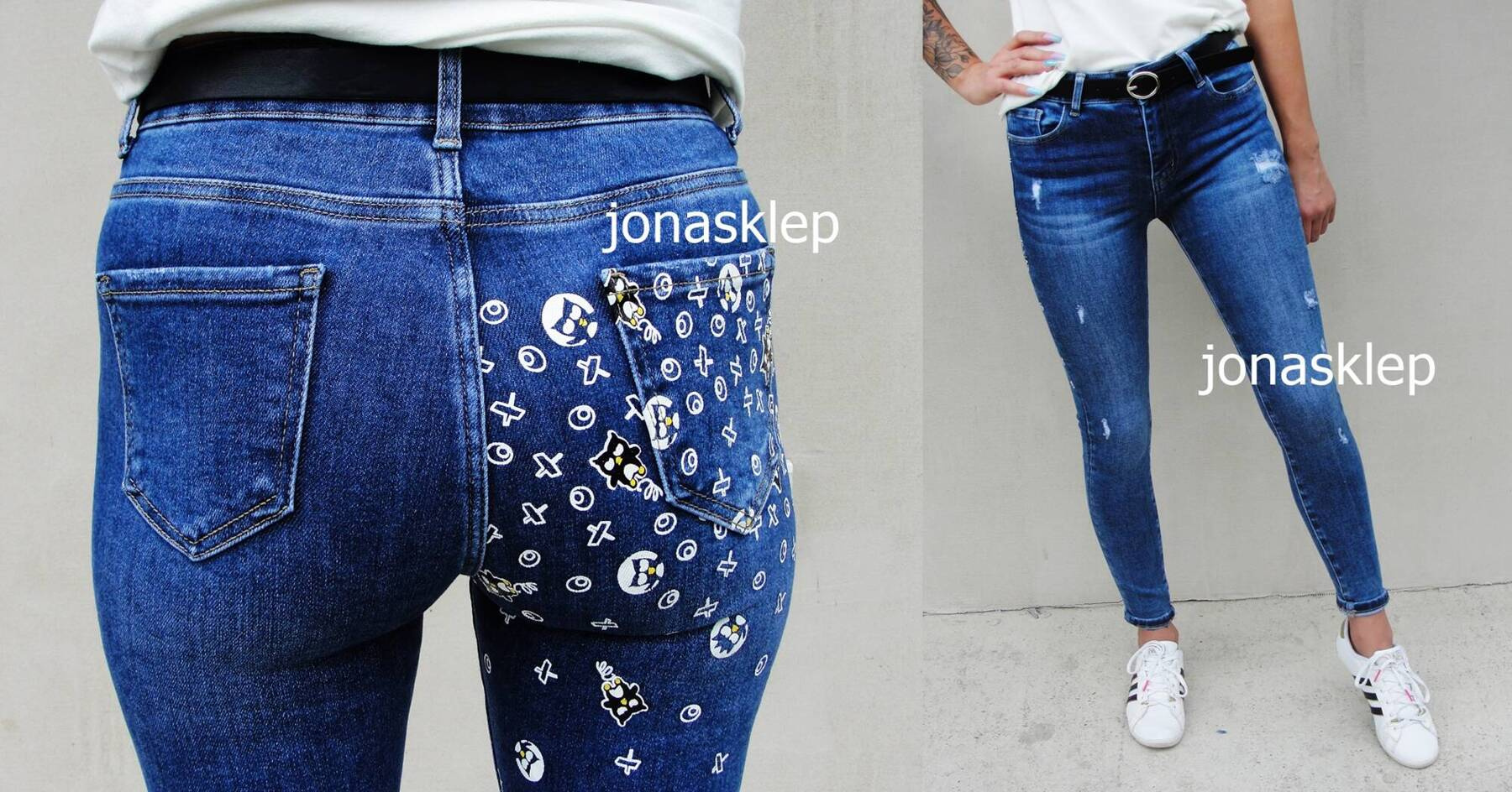 SLIM FIT jeansy print Nadruk NASZYWKI