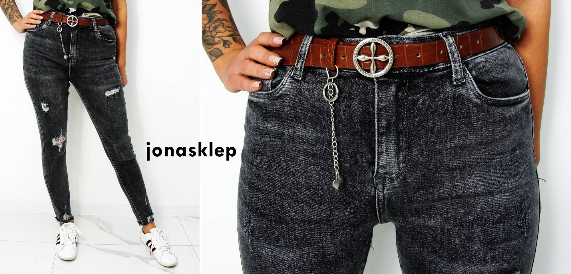 RURKI SKINNY JEANS przetarcia gray pasek
