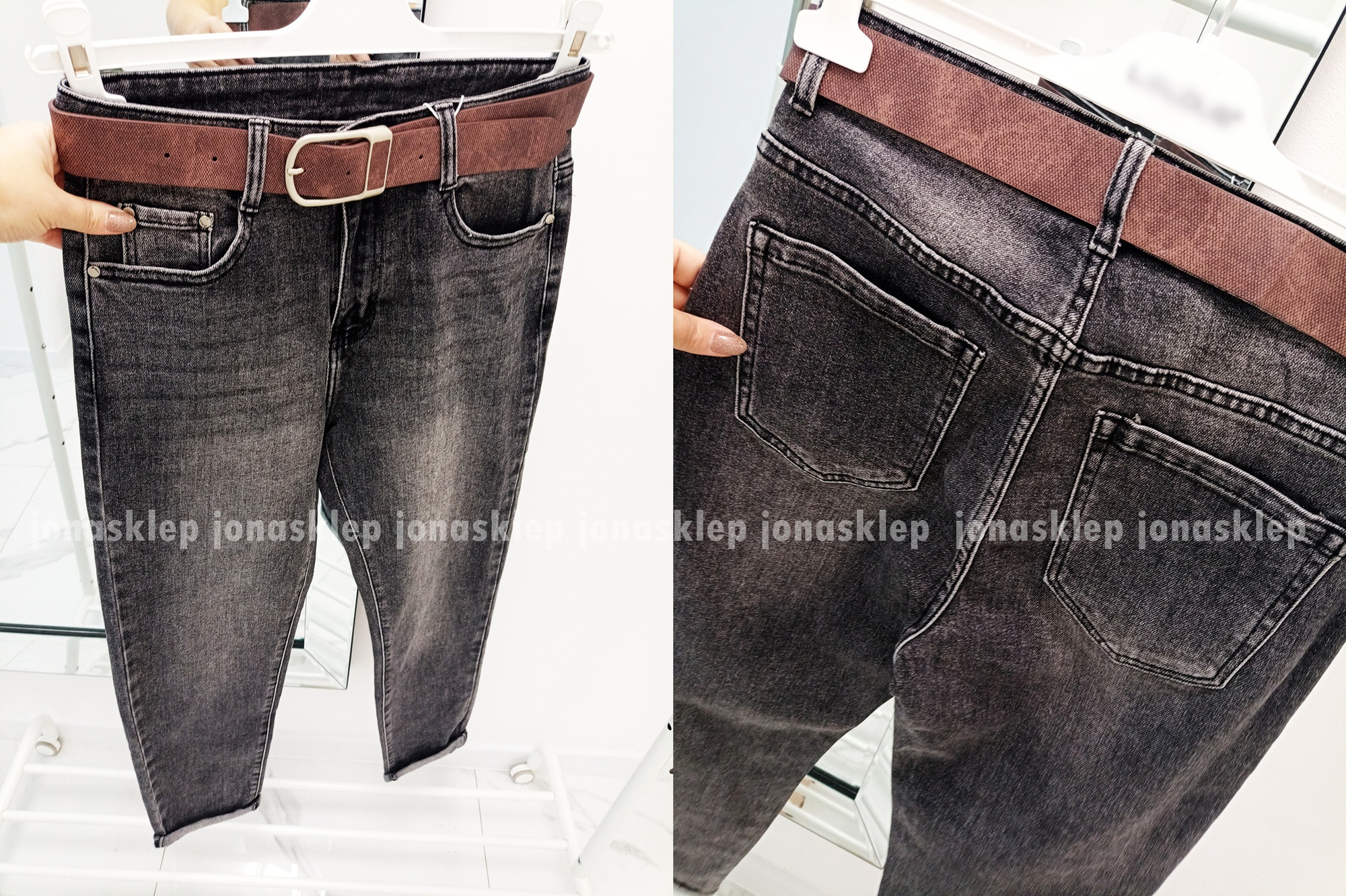 MAYBE mom fit casual GRAY baggy PLUS SIZE pasek