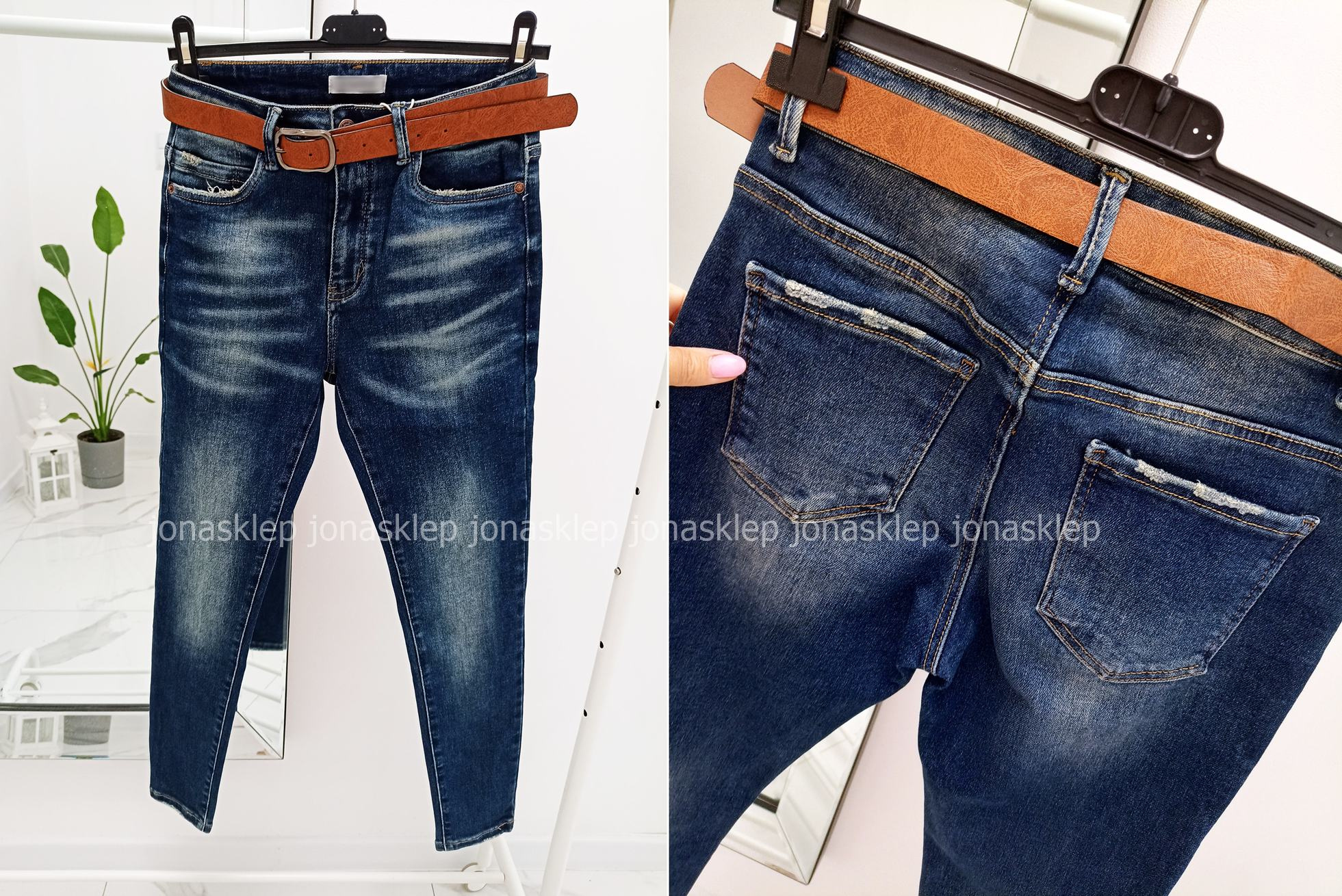 Jeansy z przetarciami pasek PLUS SIZE