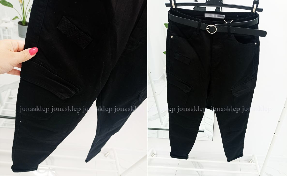 NEW STYLE bojówki jeans BLACK pasek