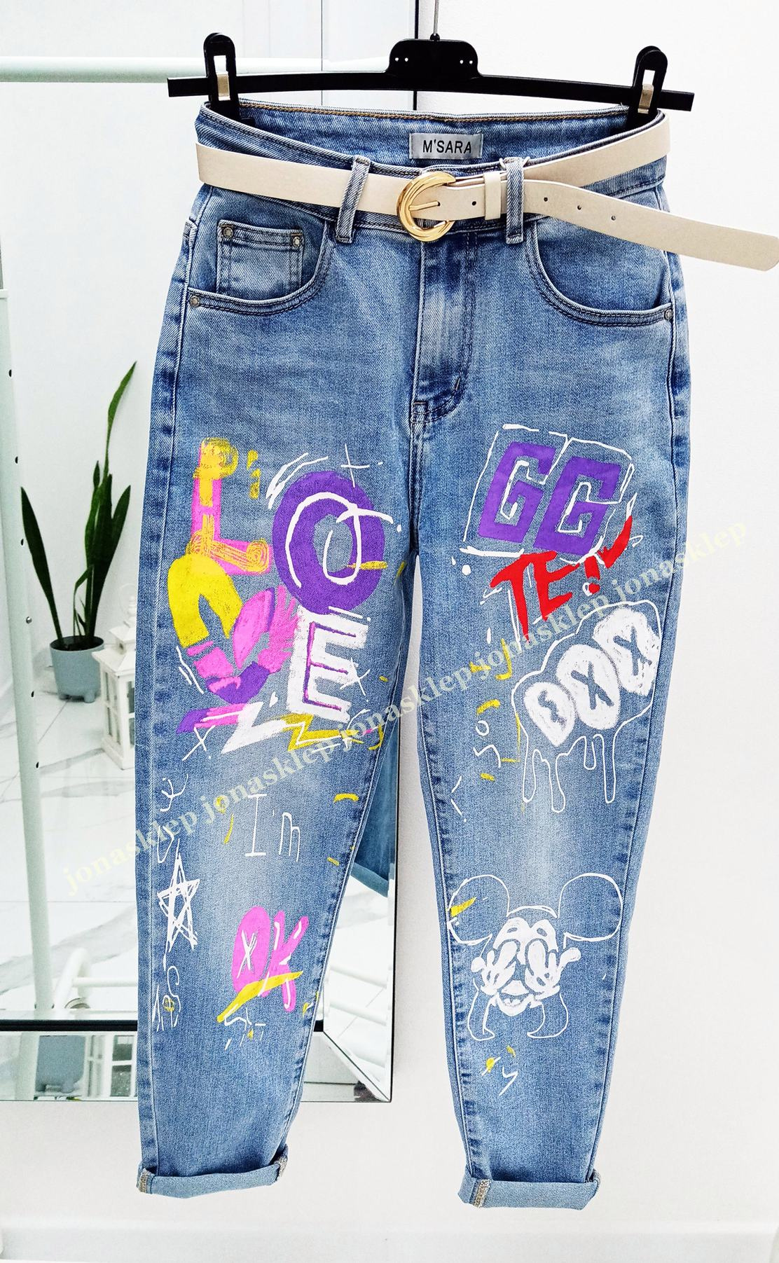 BAGGY jeansy print Nadruk NASZYWKI
