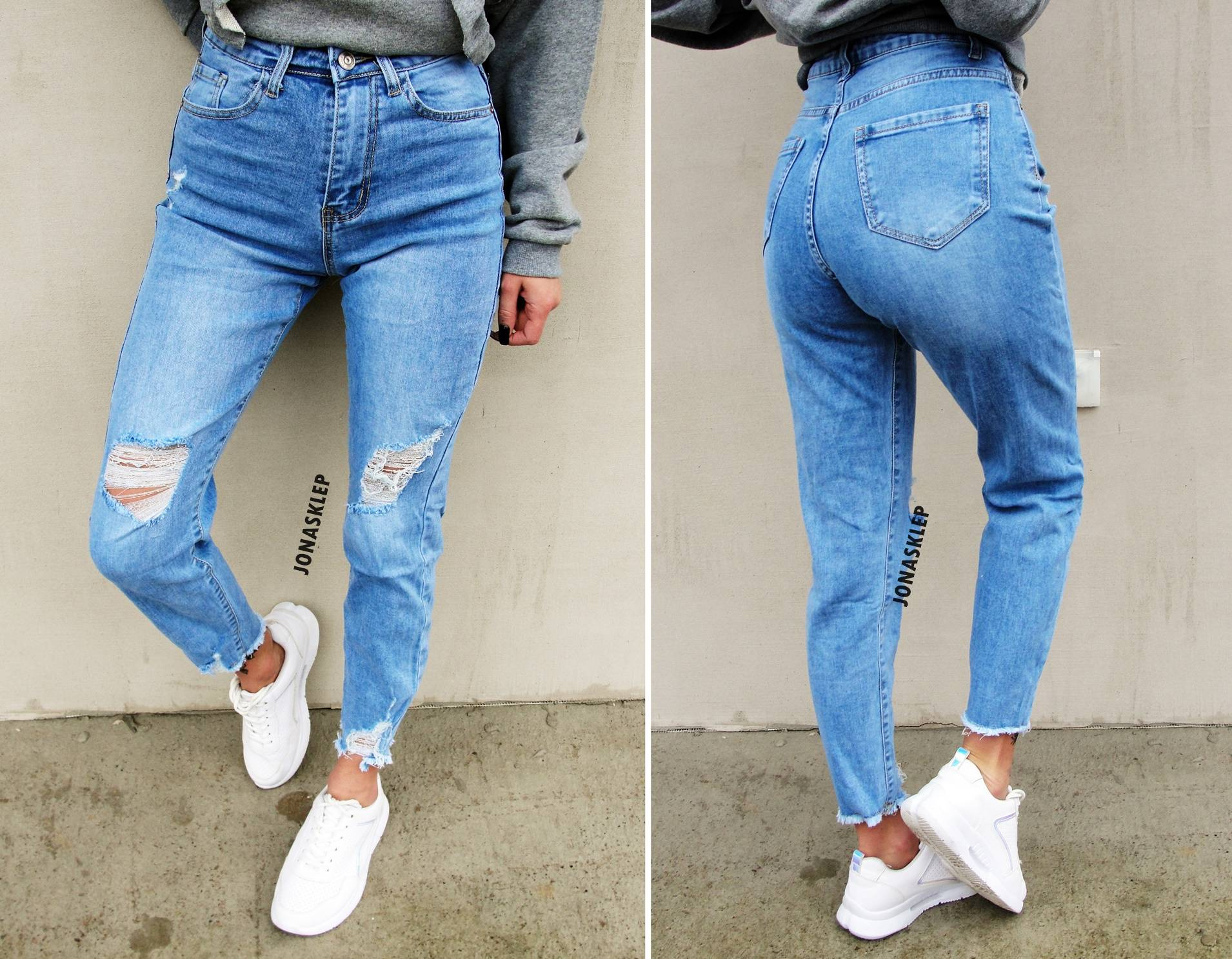 NEW DENIM mom fit dziury jasne baggy