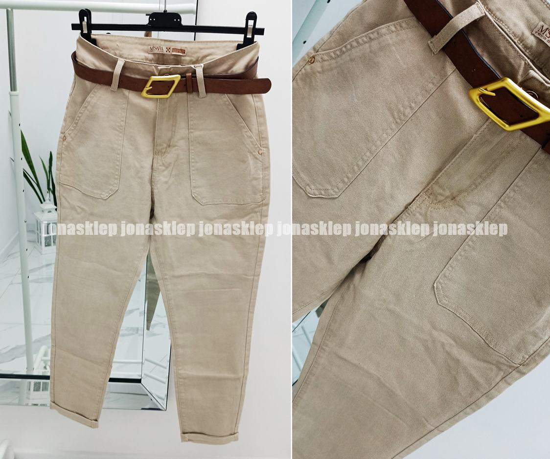 NUDE beżowe mom fit casual safari baggy