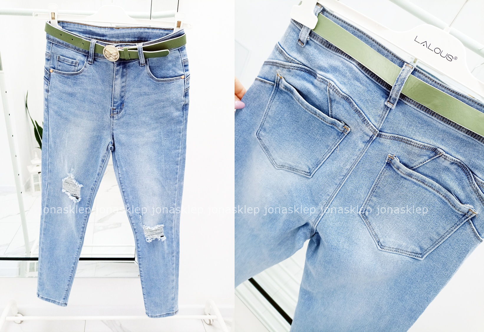 Jeansy damskie PUSH UP JASNE dziury PLUS SIZE