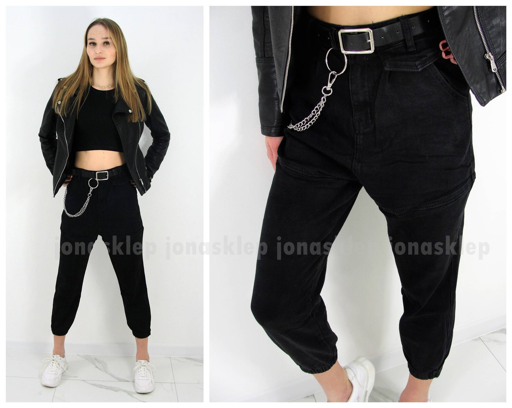 Baggy jeans jogger GUMKA ściągacz łańcuch