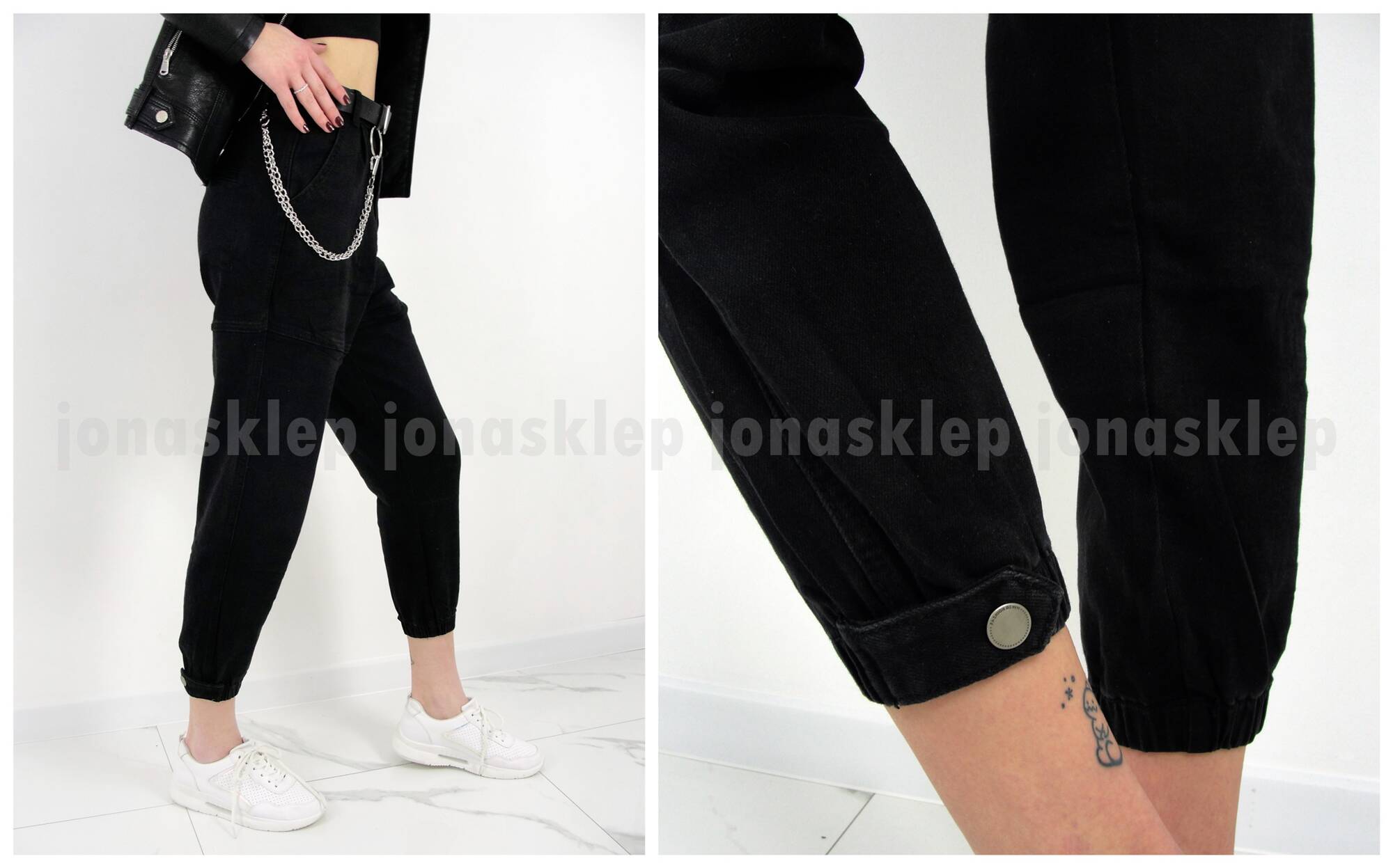 Baggy jeans jogger GUMKA ściągacz łańcuch