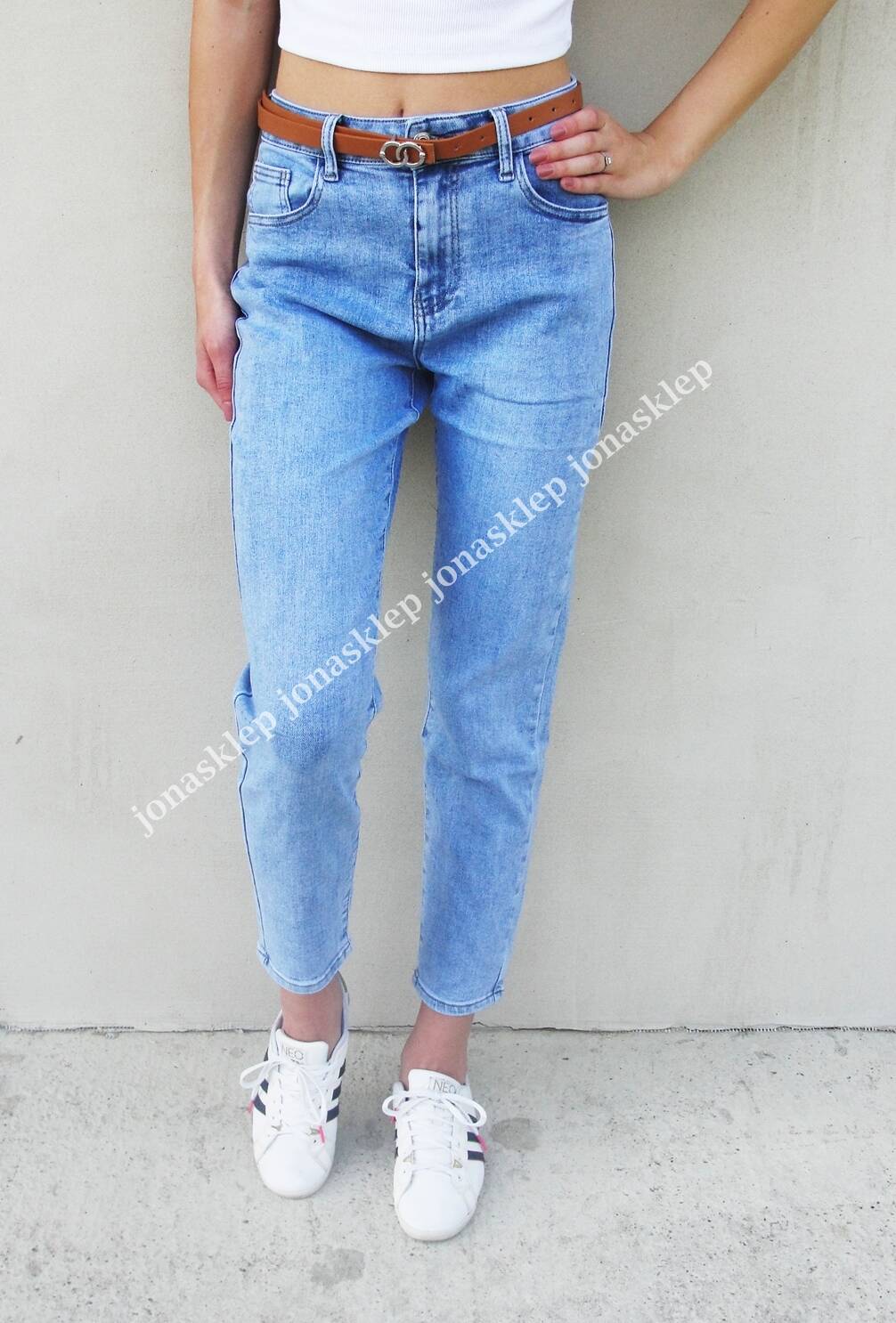 CLASSIC Vintage blue jeansy pasek LADY 