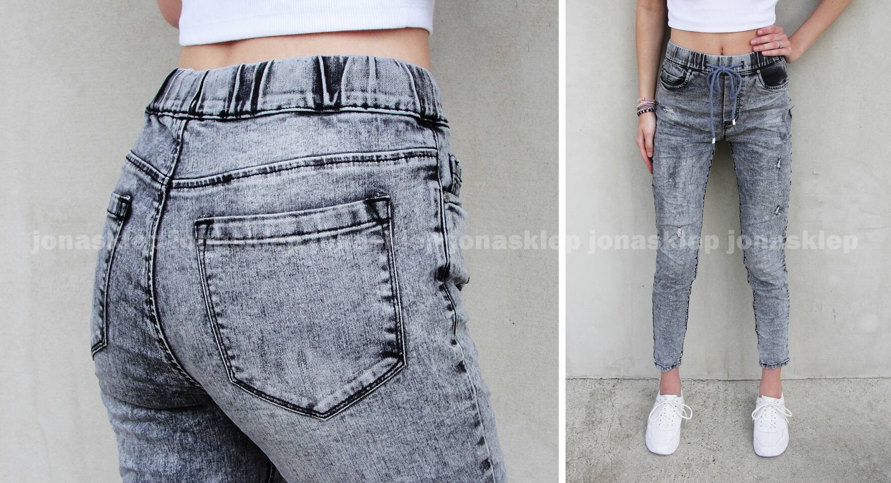 Casualowe jeansy z gumką Troczek baggy jogger