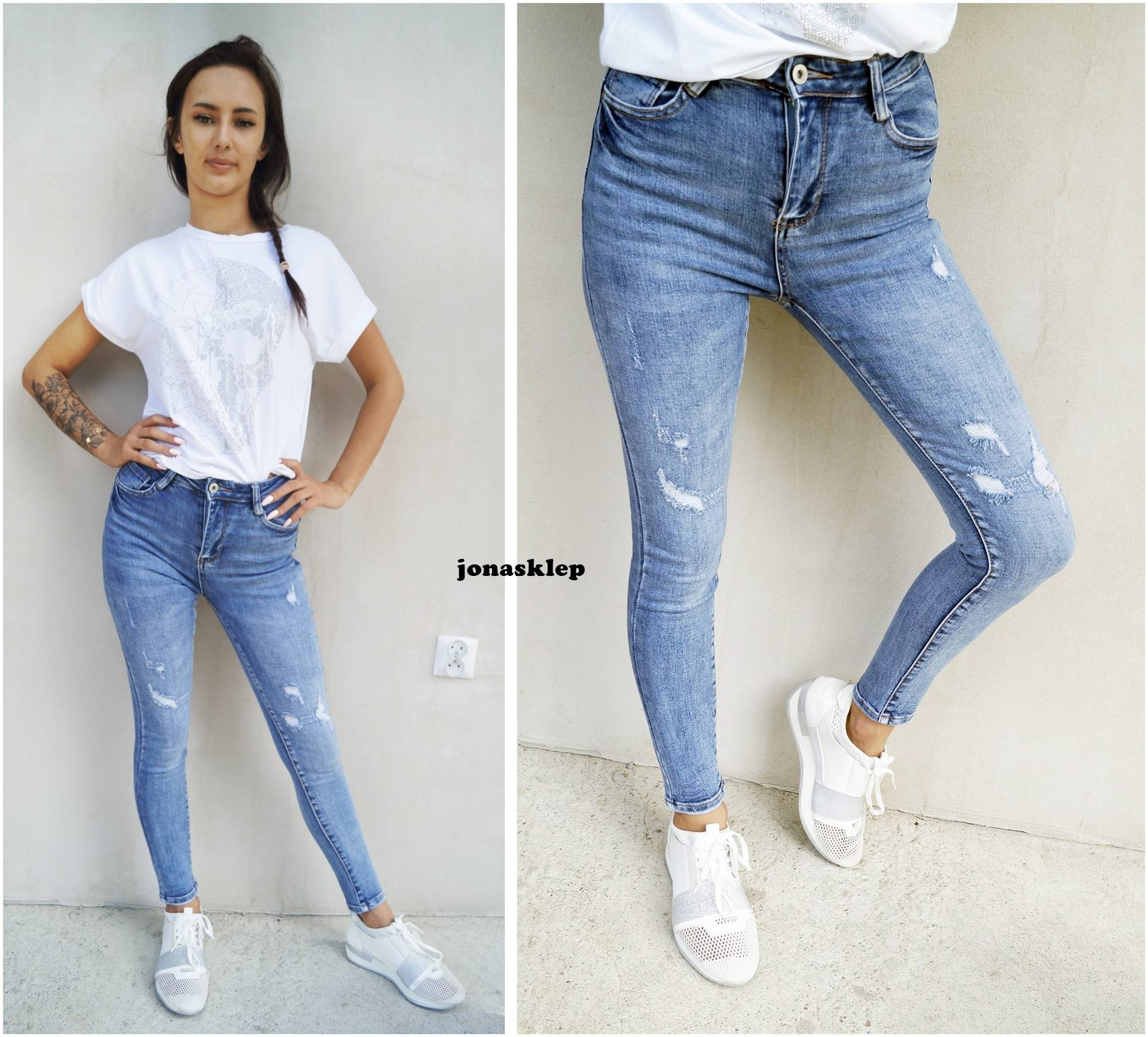 Classic jeans PUSH UP HOLES dziury rurki LAU