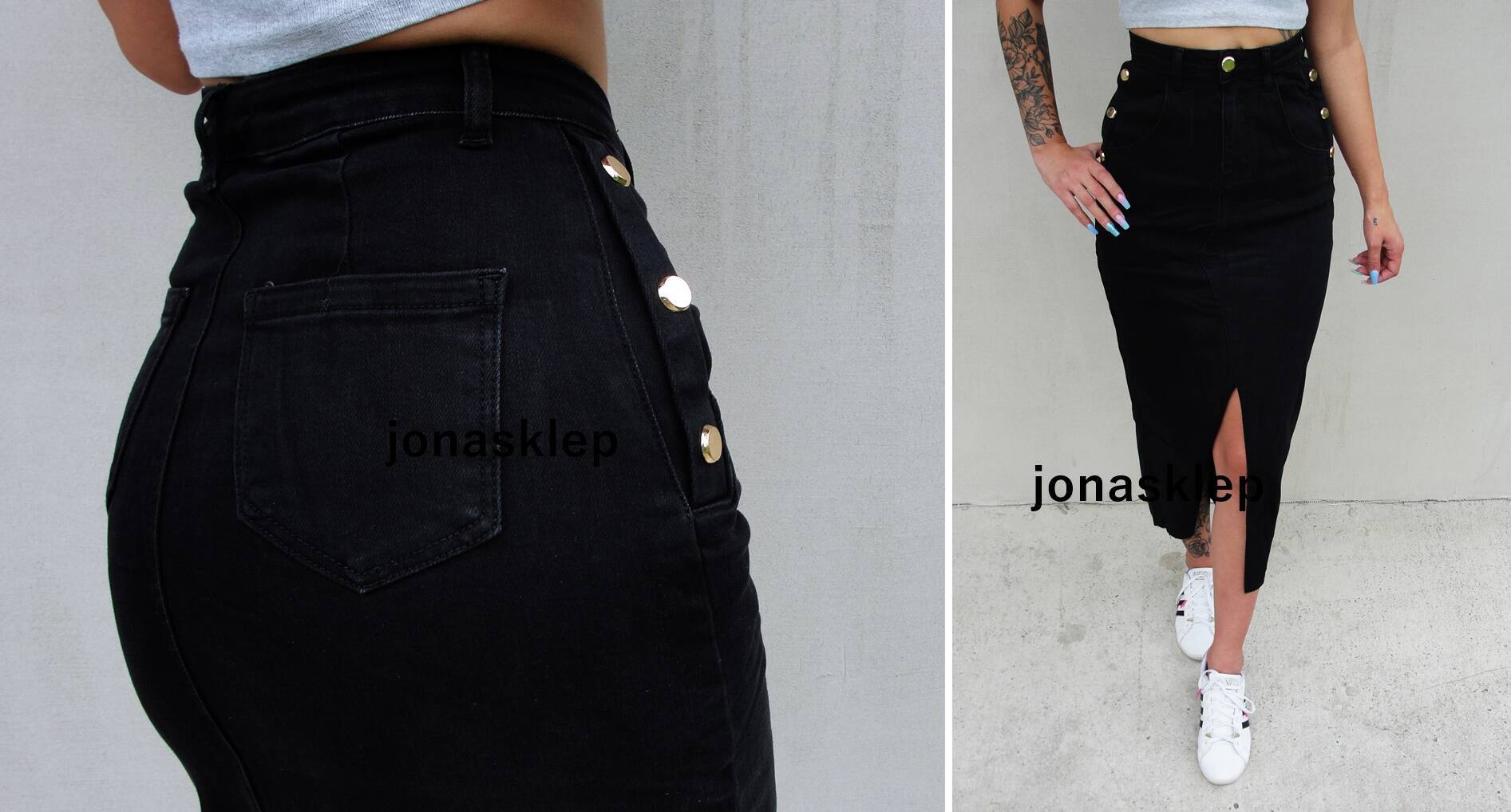 Elegancka jeans Spódnica MAXI black rozporek