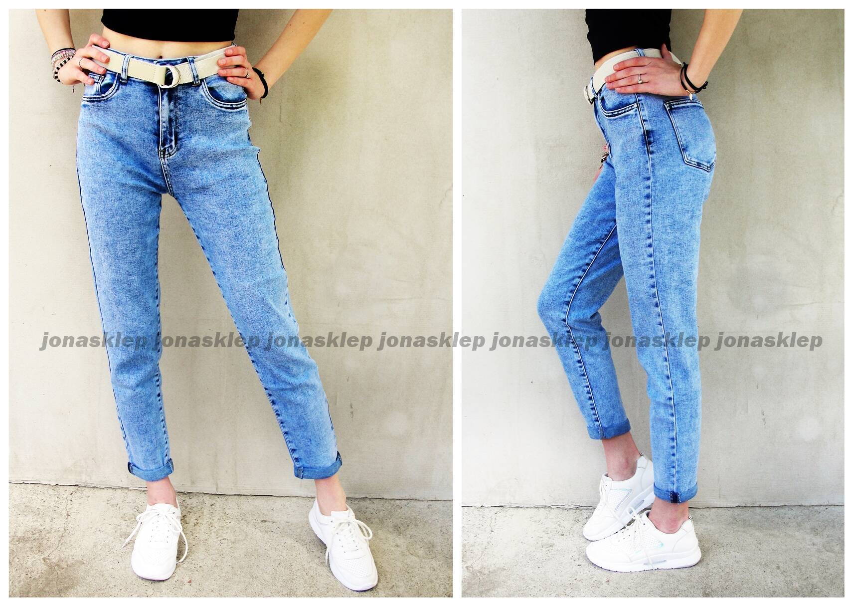 MAYBE jeans marmurkowe REGULAR vintage pasek