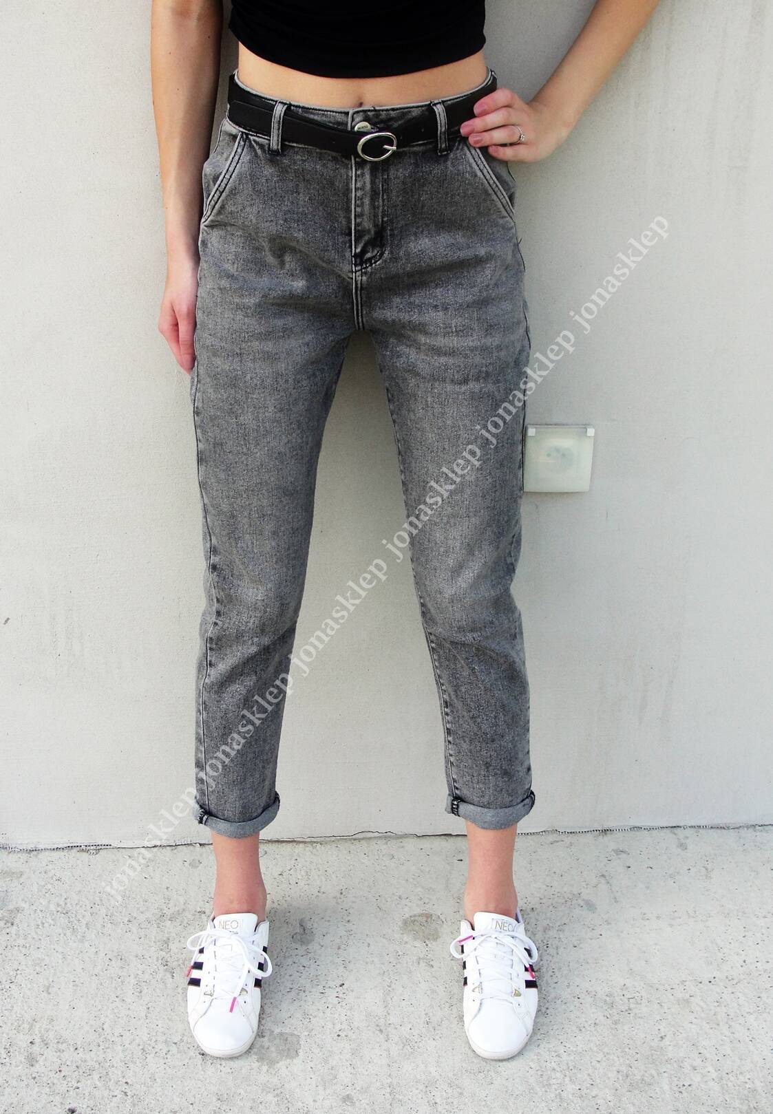 MOM FIT kieszonki JEANSY gray CHINOSY 