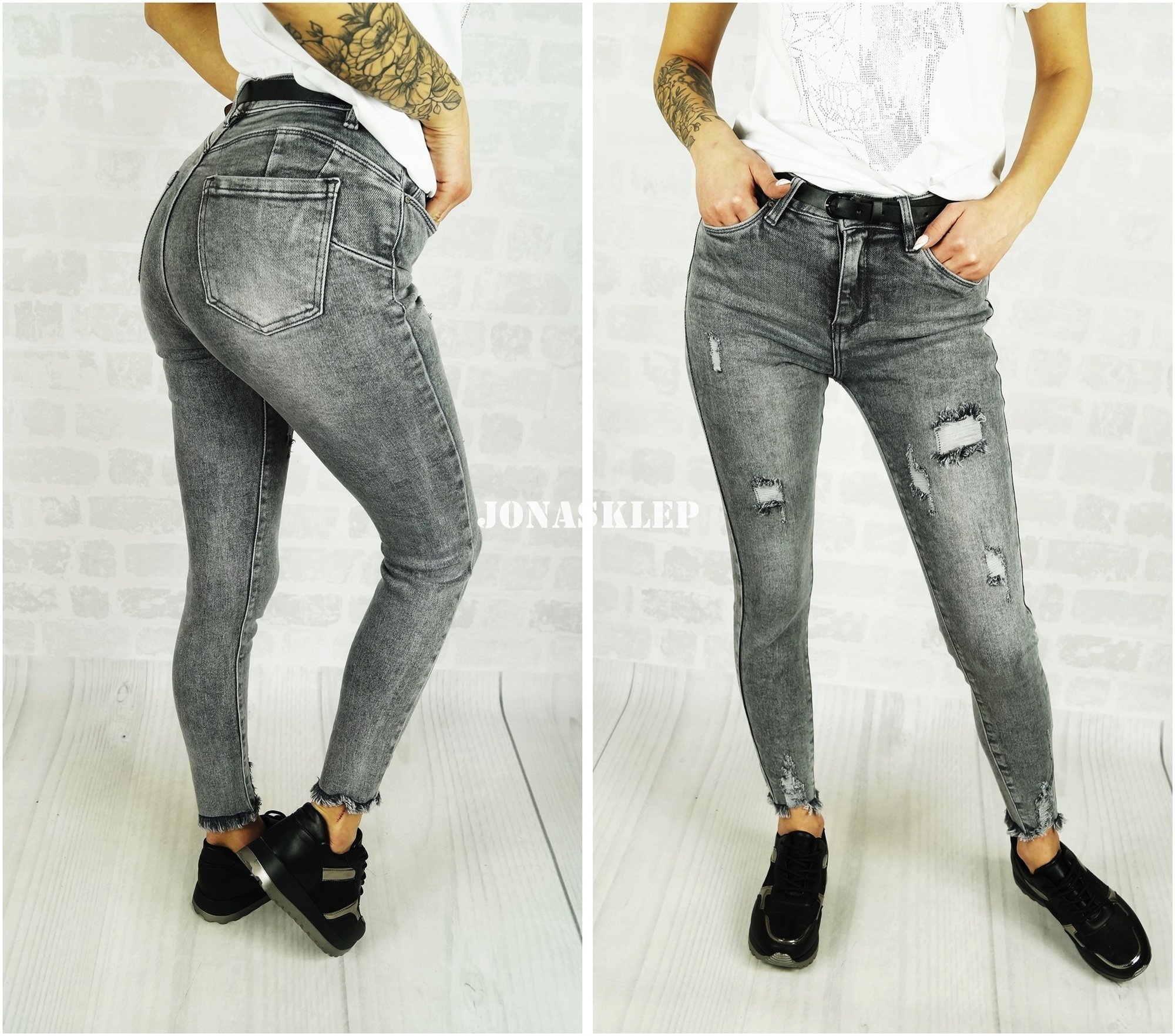 RURKI SKINNY JEANS przetarcia gray pasek