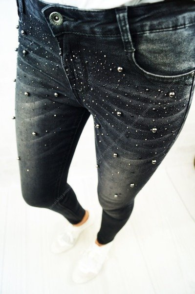 SUPER SHINE JEANS BLACK ZDOBIONE RURKI 