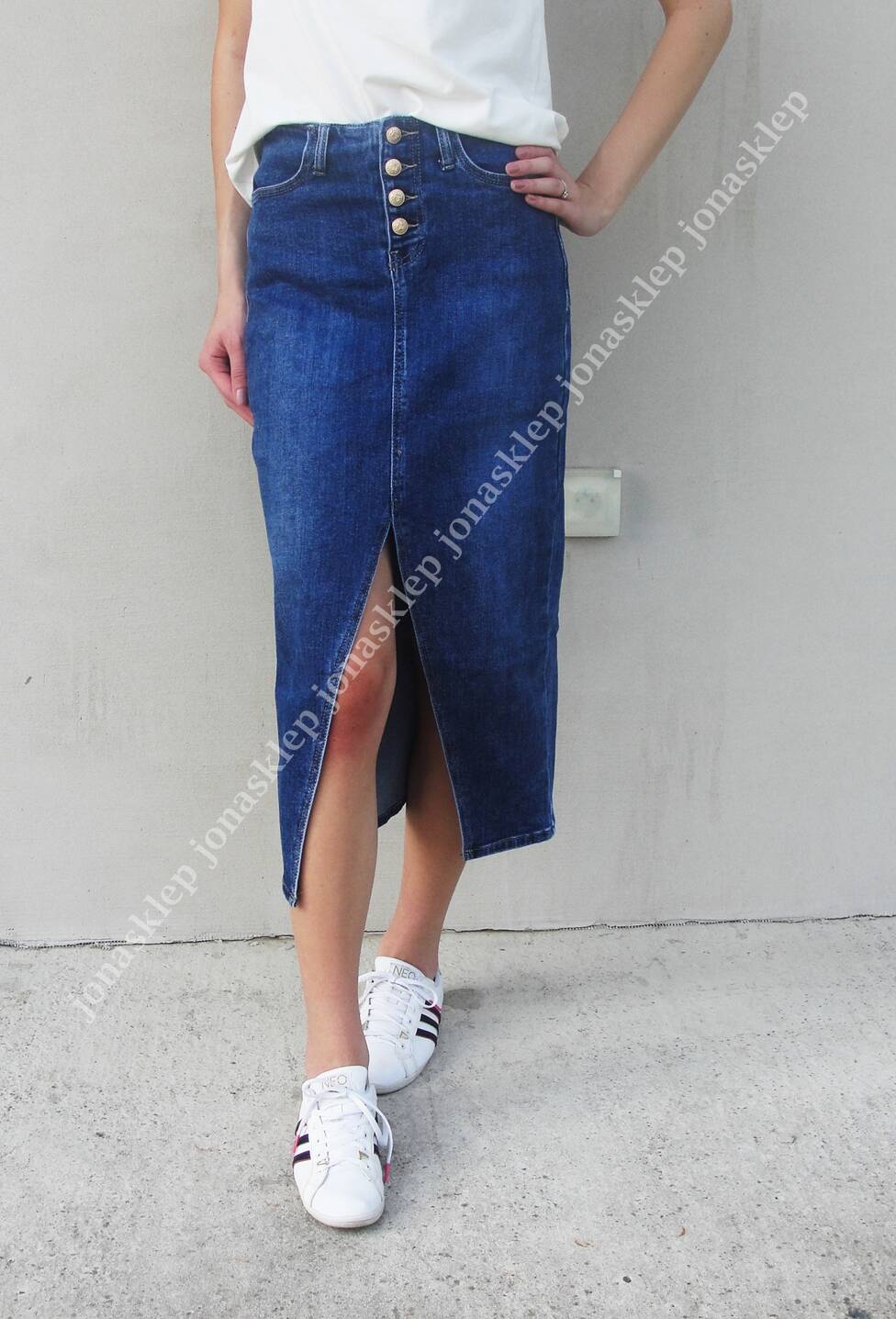 Spódnica jeans guziki MAXI MIDI rozporek 