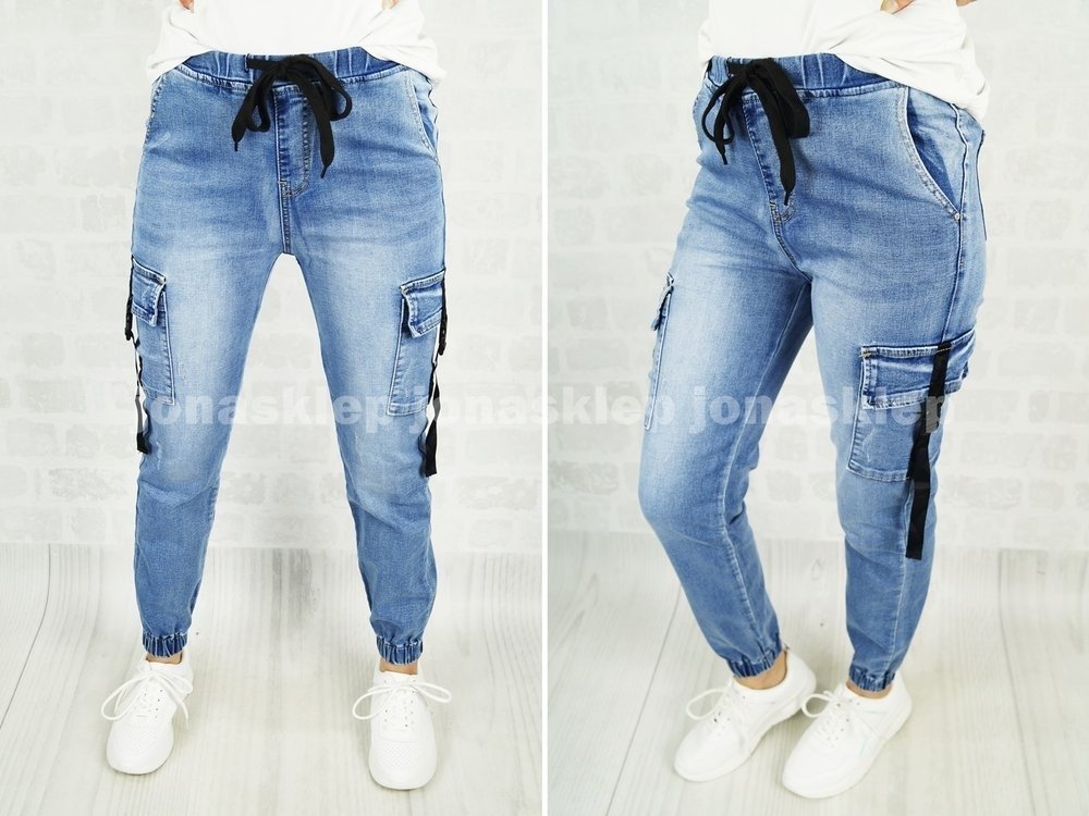 Spring jeansy z gumką joggery troczek BLACK