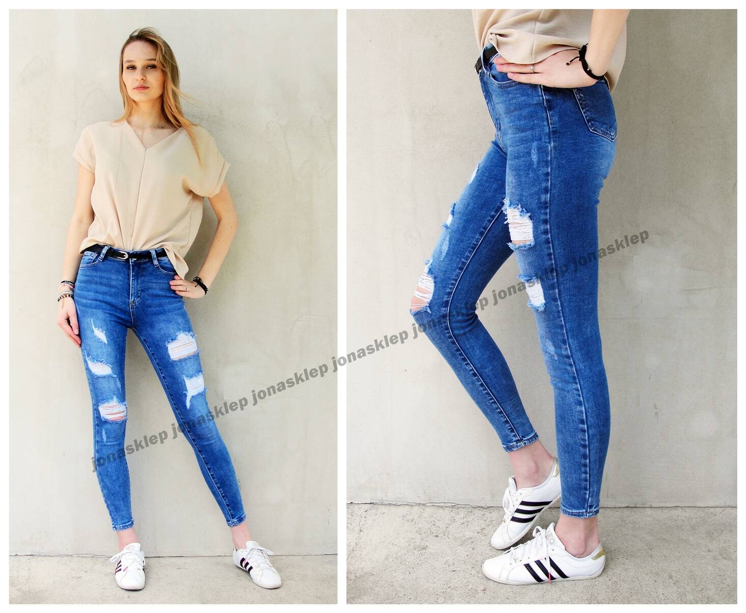 ripped PUSH UP JEANS dziury holes blue