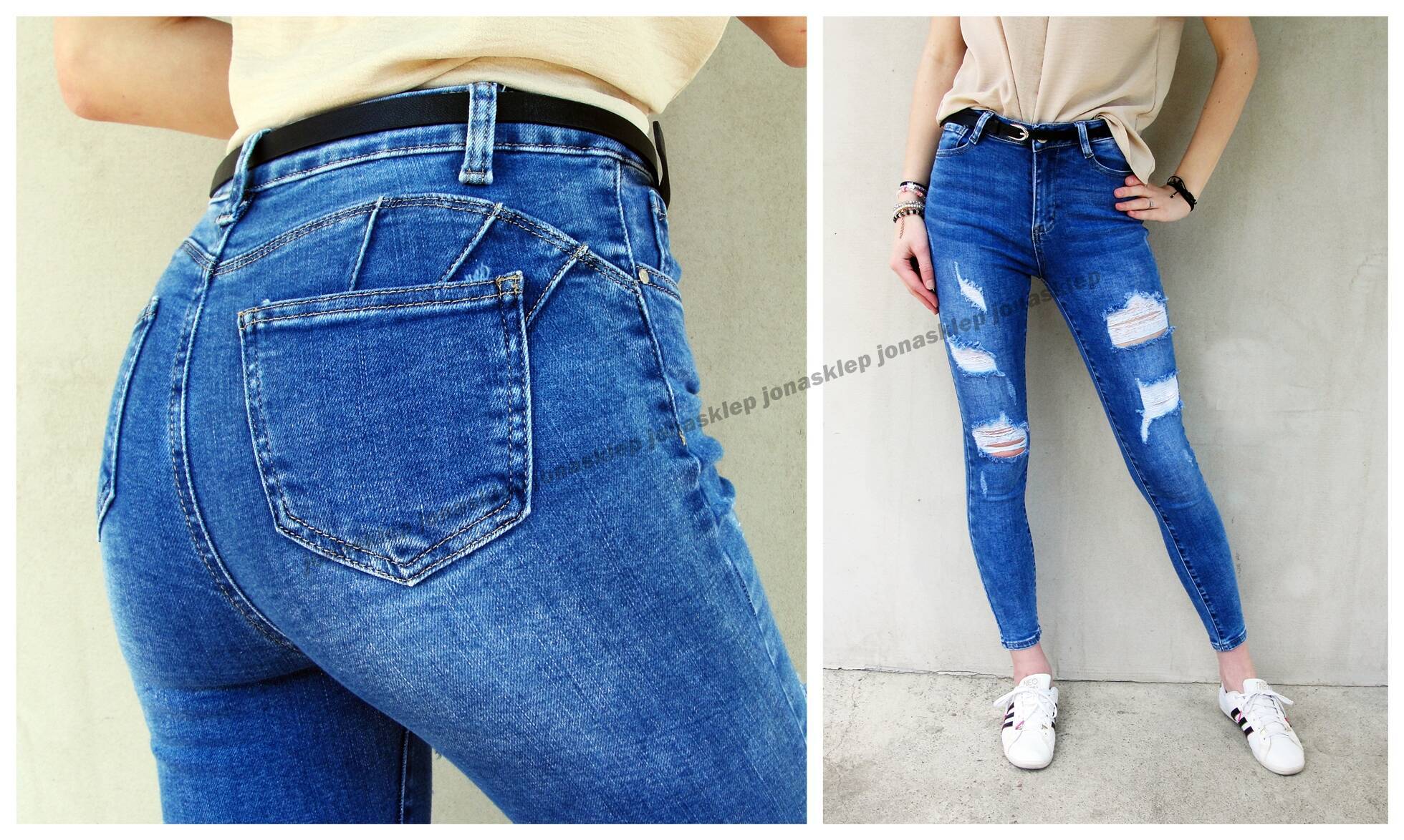 ripped PUSH UP JEANS dziury holes blue