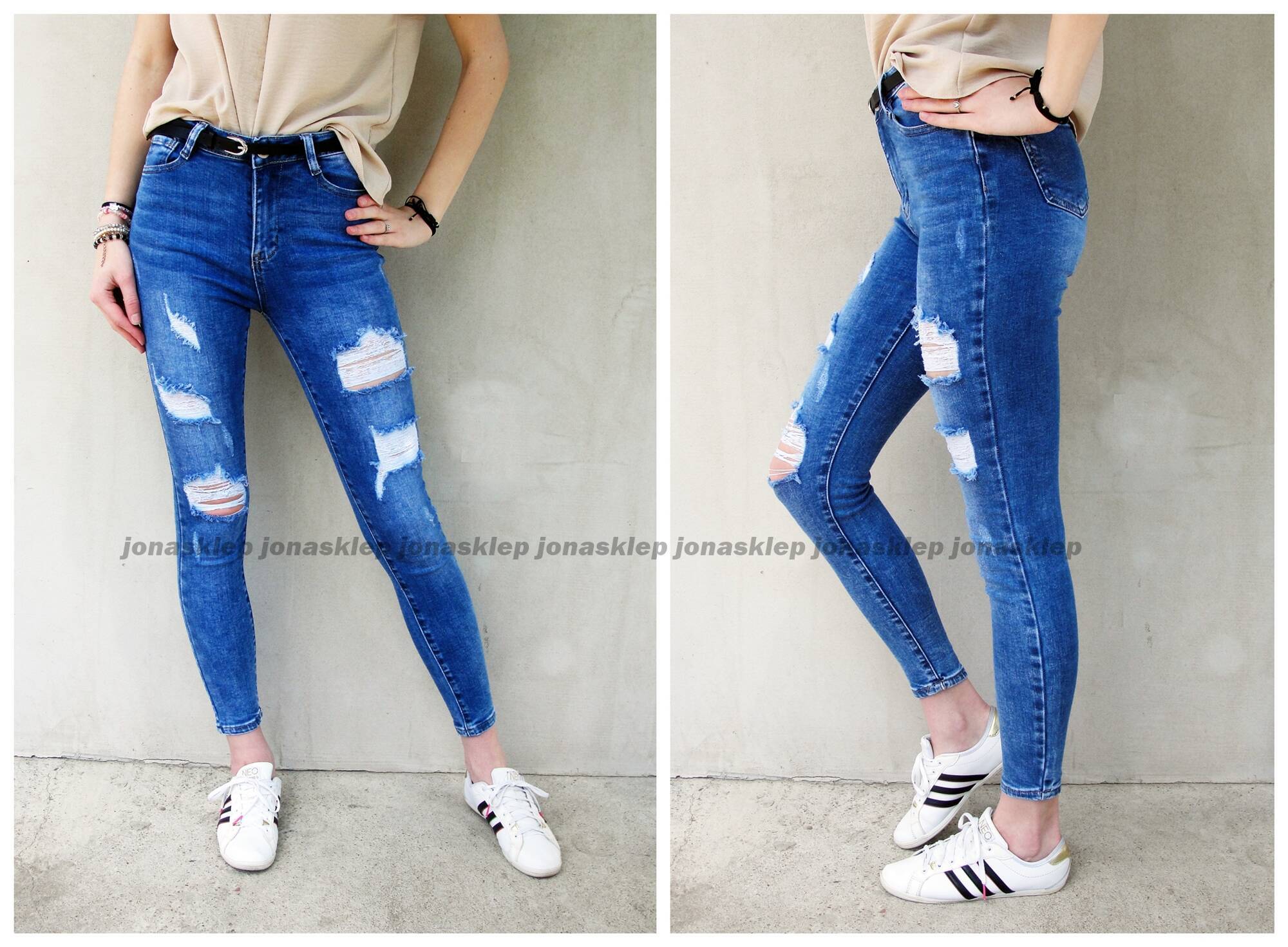 ripped PUSH UP JEANS dziury holes blue