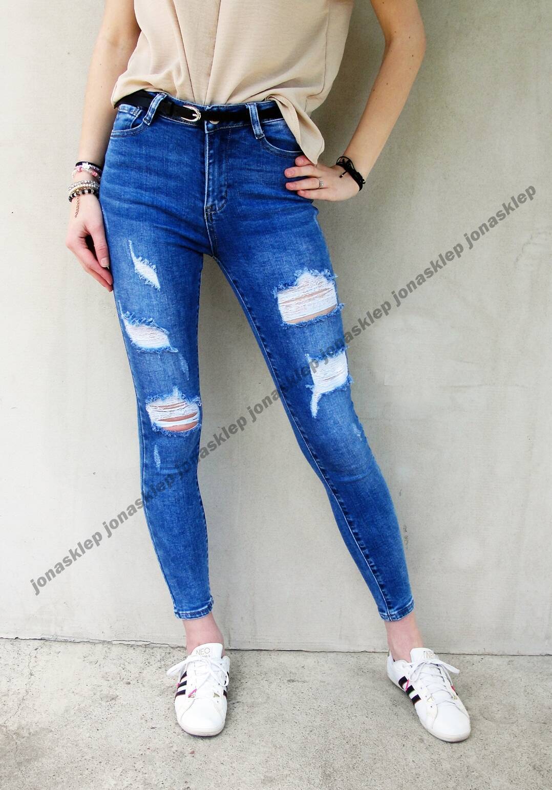 ripped PUSH UP JEANS dziury holes blue